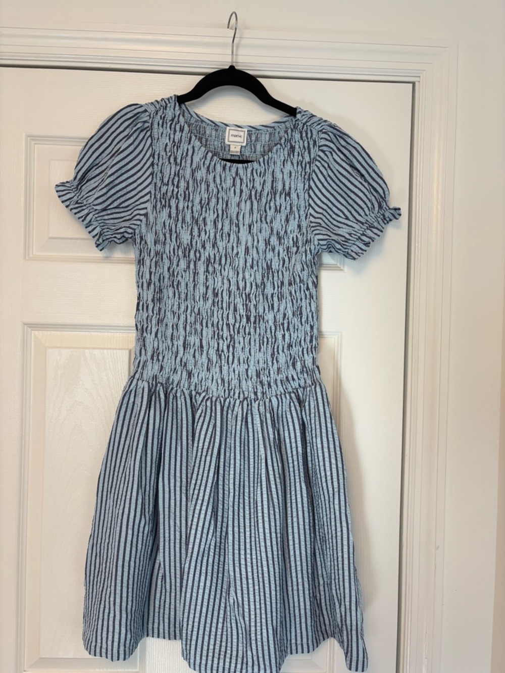 Maeve Anthropologie Margie Smocked Striped Mini Dress Blue White Size Small - Picture 7 of 12